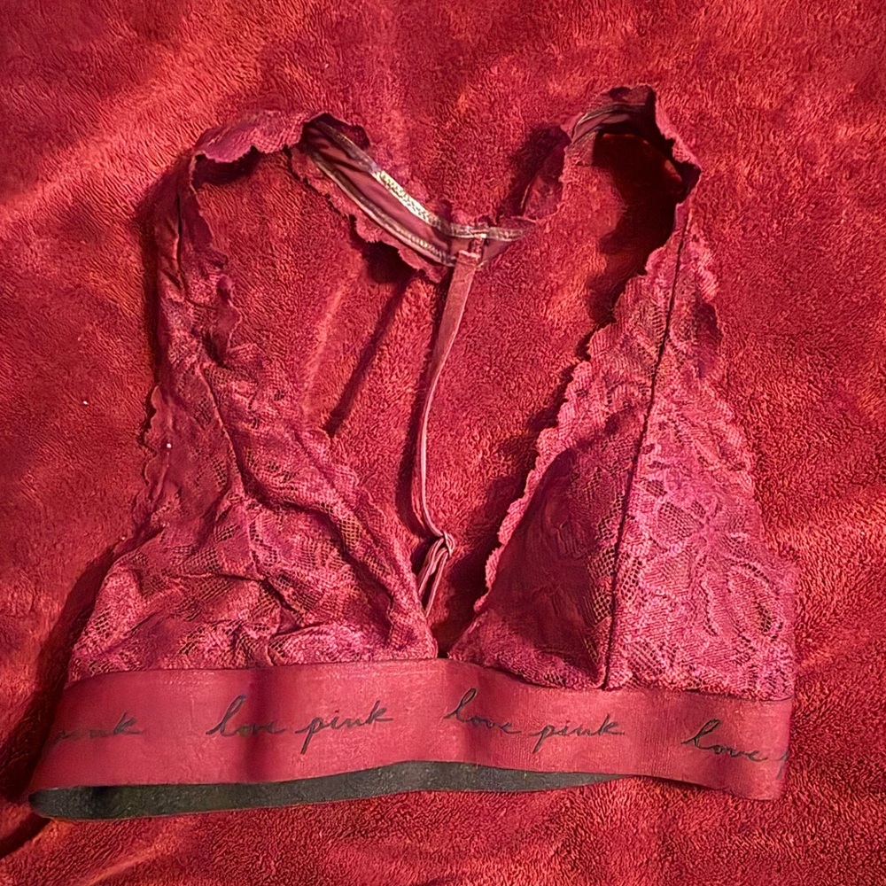 Victoria Secret Pink Lace Bralette - Burgundy and Size XS